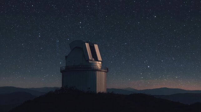 night observatory telescope under star sky minimal light astrophotography realism calm atmosphere