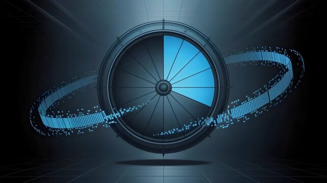 Infinite loading wheel in dark metallic space &ndash; Suitable for eternal process metaphors, data processing, or digital purgatory.