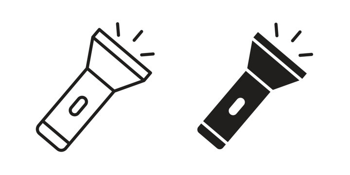 Flashlight icon set, collection of icon in editable strokes and flat versions