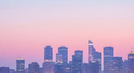 Obraz premium City skyline at sunset with skyscrapers.