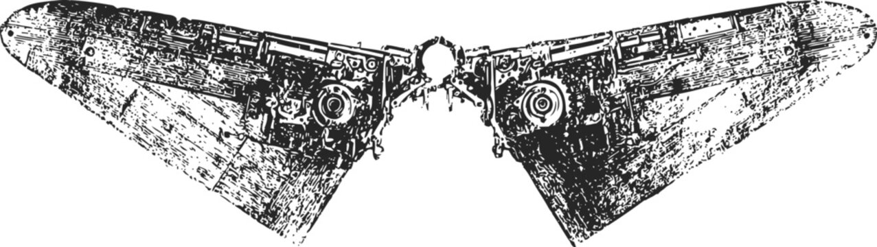 Steampunk mechanical wings with intricate gears and vintage industrial design elements