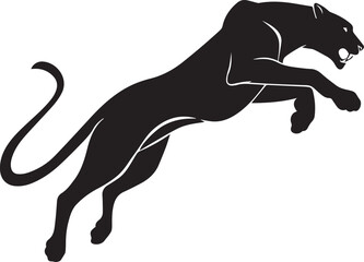 Aggressive Jumping Panther Silhouette Vector Logo Isolated on White Background © Rohan