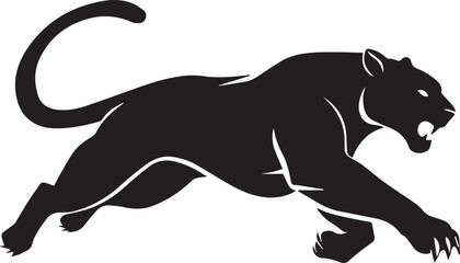 Aggressive Jumping Panther Silhouette Vector Logo Isolated on White Background © Rohan