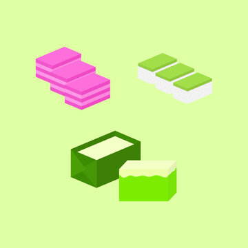 Illustration of Kuih Lapis, Seri Muka and Tepung Pelita