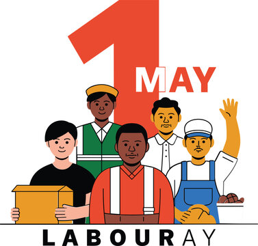 International labour day celebration, 1st may vector with diverse group of professional workers set