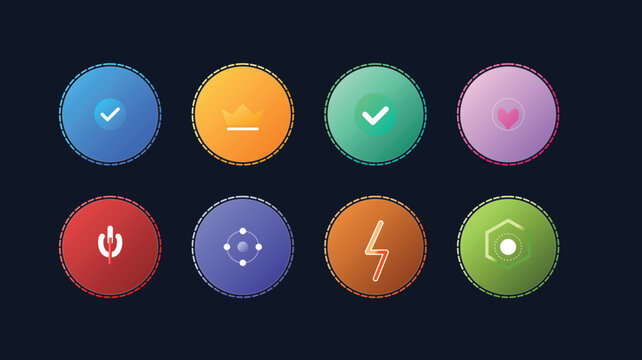 Premium Glassmorphism UI Badge Set - 8 Modern Neon Gradient Icons for Web and App