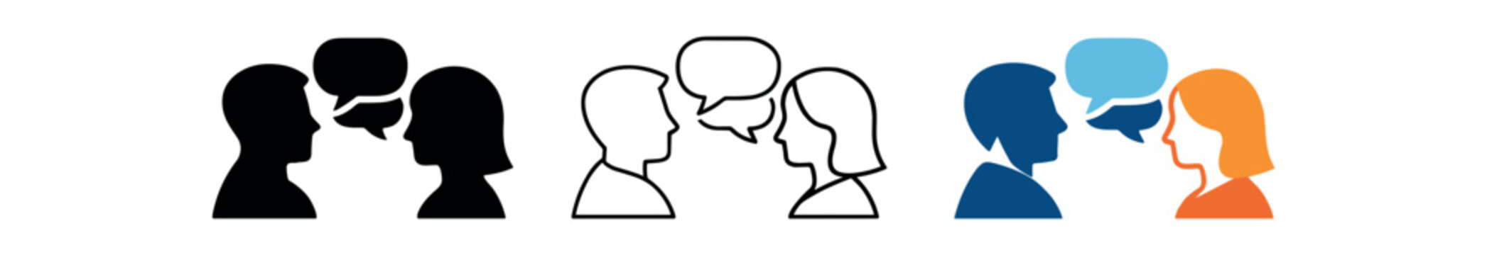 Family communication icon set. conversation, chat, speech bubble, dialogue, parents, partner, relationship, discussion. line, flat and colored vector icon set.