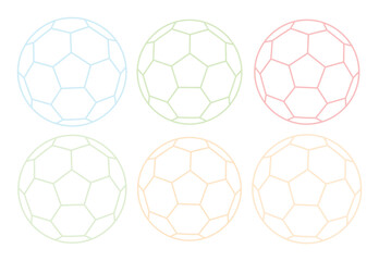 サッカーボールの幾何学的なアウトラインベクターセット、パステルカラーの多角形デザイン、スポーツとレクリエーションのイラスト素材、ウェブデザインやグラフィックプロジェクトに最適なサッカーボールのコレクション © AnilaStudio