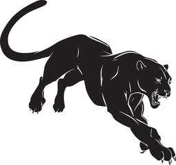 Aggressive Jumping Panther Silhouette Vector Logo Isolated on White Background © Rohan