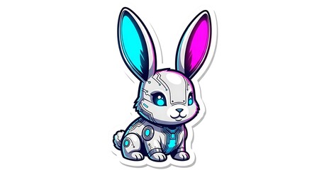 Obraz premium Cute Cartoon Robot Rabbit with Blue Eyes.