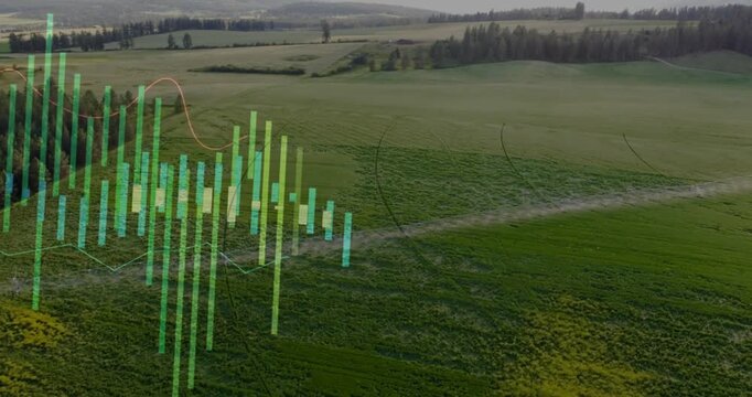 Second frame starting aqua bars rising from left edge sweeping center mapping crop data over field