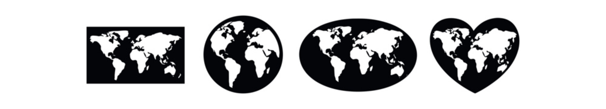 World map icon set. globe, earth, world, continents, map, navigation, travel, geography, planet, atlas. line, flat and colored vector icon set.