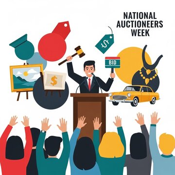 National Auctioneers Week celebration with auctioneer and bidders