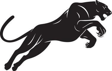 Aggressive Jumping Panther Silhouette Vector Logo Isolated on White Background © Rohan