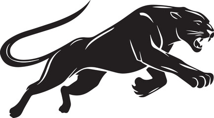 Aggressive Jumping Panther Silhouette Vector Logo Isolated on White Background © Rohan