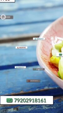 Vertical video: Label popping near pink bowl, cursor pointing, sending UI mail tags showing number