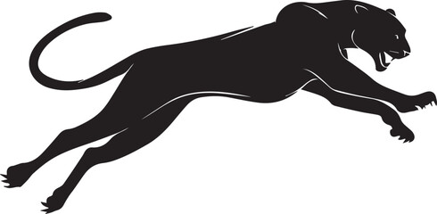 Aggressive Jumping Panther Silhouette Vector Logo Isolated on White Background © Rohan