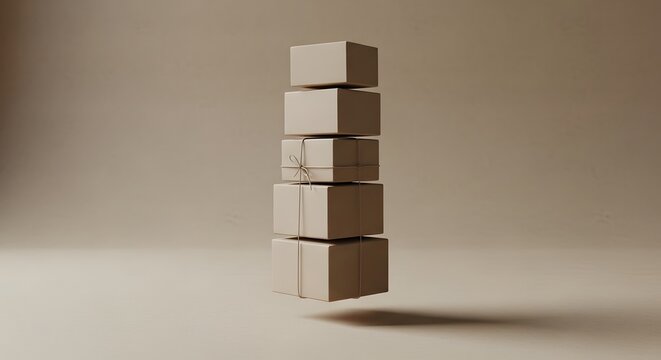 Stack of Cardboard Boxes Tied with String, Levitation