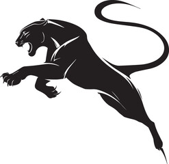 Aggressive Jumping Panther Silhouette Vector Logo Isolated on White Background © Rohan