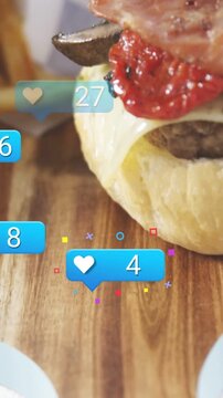 Vertical video: Slider appearing as cam panning, like bubbles floating and updating counts for food