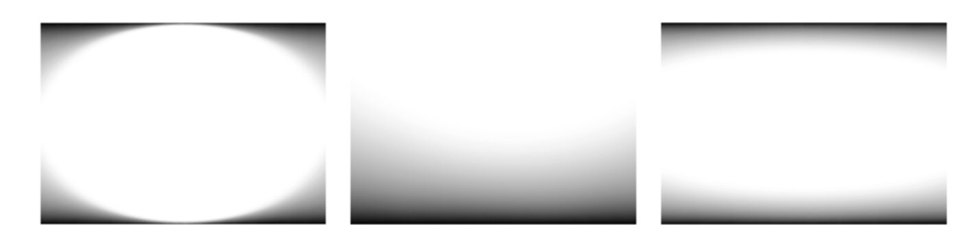 Set of horizontal black gradient overlays. Trendy background with old film texture. Vignette frames. Vector distressed retro movie or photo negative effect