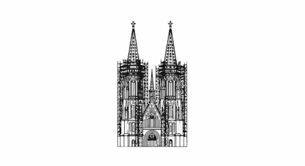 Fototapeta premium Ornate Gothic cathedral facade with twin spires, detailed stonework, and arched entrance