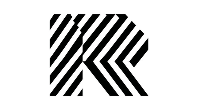 Abstract letter R logo concept with black and white diagonal stripes, modern geometric design, alphabet initial icon.