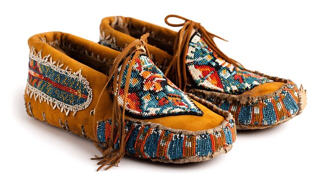 Beaded Native American moccasin isolated on the white background 