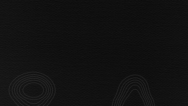 Abstract Black Topographic Waves Loop.Minimalist dark animated background with moving white contour lines on textured paper.