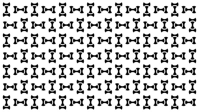 Abstract hourglass and dumbbell geometric seamless pattern. Black and white seamless geometric pattern with abstract curved shapes. Monochrome geometric repeating wallpaper.