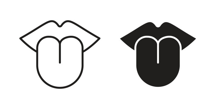 Tongue icon set, collection of icon in editable strokes and flat versions