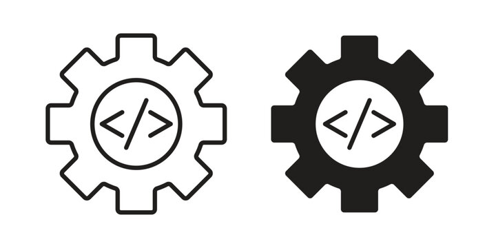 Web development icon set, collection of icon in editable strokes and flat versions