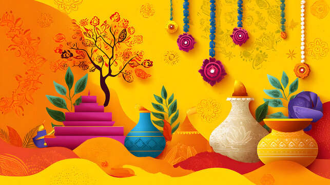 Happy Gudi Padwa with decorated background of celebration of India. abstract vector illustration design Stock Vector