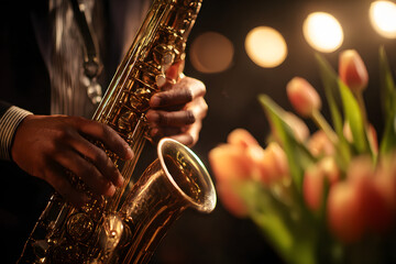 Obraz premium man playing saxophone 