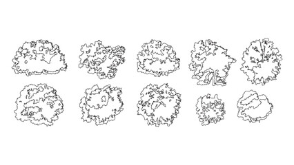 Set of top view tree symbols for landscape plan architecture design architectural drawing. © Sara Studio