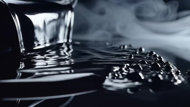 Liquid Pouring into Water Creating Ripples, Dark Background Splash Slow Motion Abstract 4K
