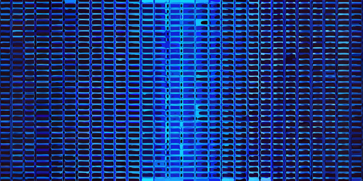 A vibrant blue grid pattern dominates the image creating an abstract texture