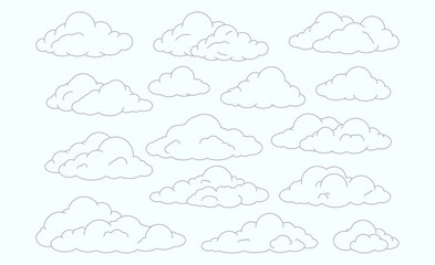 Fototapeta premium Cute Cloud Icons Set – Sky, Weather, Soft Clouds and Minimal Nature Illustration