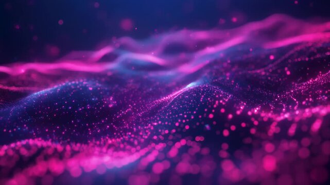 Vibrant magenta particle streams flowing dynamically on dark blue digital background in stunning 4K animation