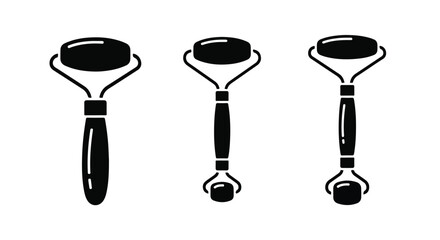 Set of 3 Black Jade Roller Vector Icons for Skincare and Beauty © Nazia