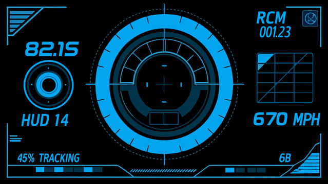 Futuristic heads up display showing targeting data and speed information