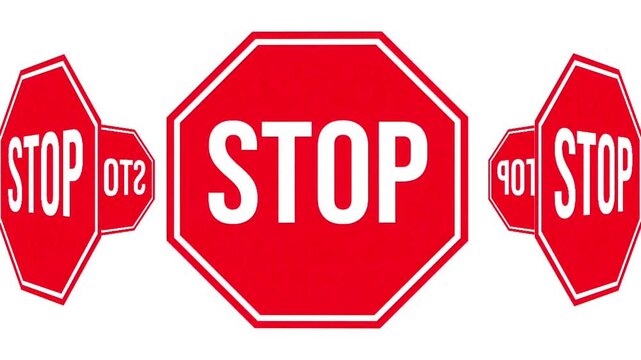 Red Stop Sign Warning Symbol Looping Animation on White Background