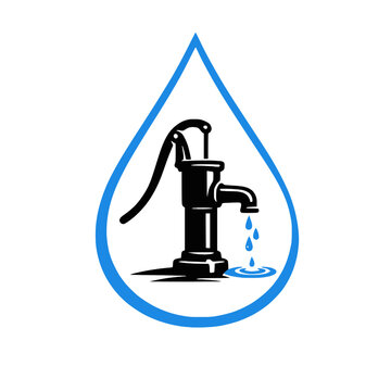 Water drop with water hand pump vector design pawn icon