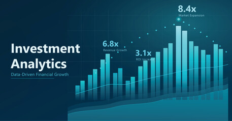 Investment analytics graph, financial growth chart, blue business infographic, stock market data visualization © Unstoppable