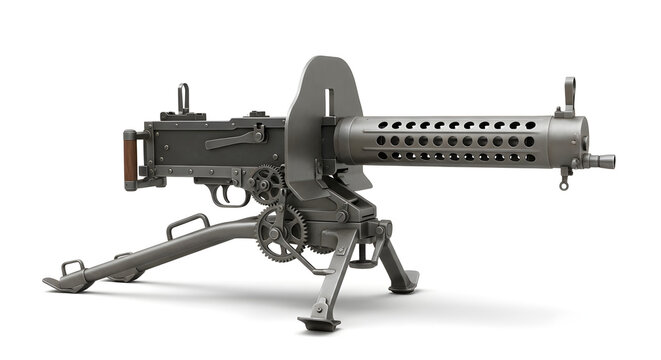 A heavy metal machine gun weapon and military rifle equipment isolated on a white background for security and war object vector concepts