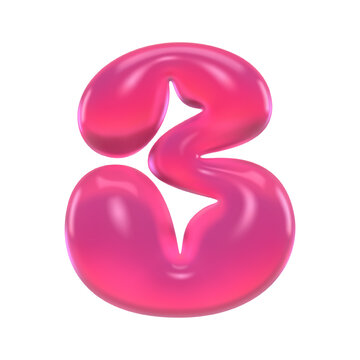 Glossy pink gummy bubble number 3 three