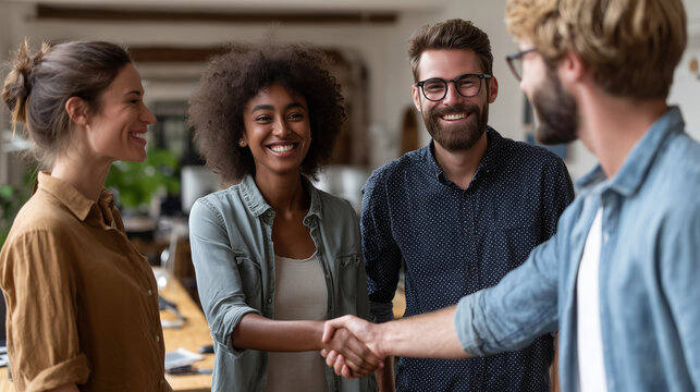  Corporate team welcoming a new employee in a friendly and inclusive office environment

