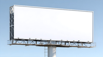 Obraz premium Large blank white billboard on metal structure in urban setting with blue sky