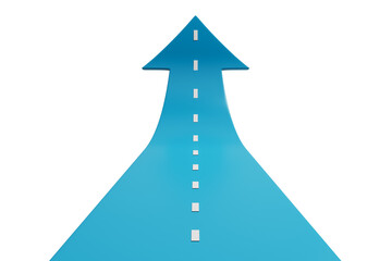 Fototapeta premium Blue arrow road upward in smooth creative style on white background concept of progress and direction 3D Rendering