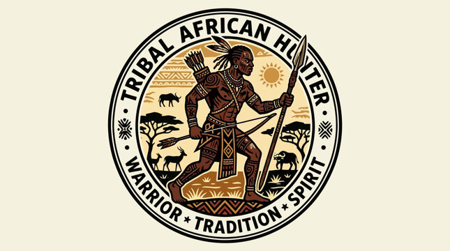 african tribal hunter warrior with spear vector illustration